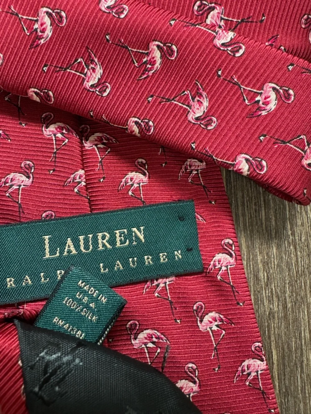 Ralph‎ Lauren Red Tie with Pink Flamingo Motif